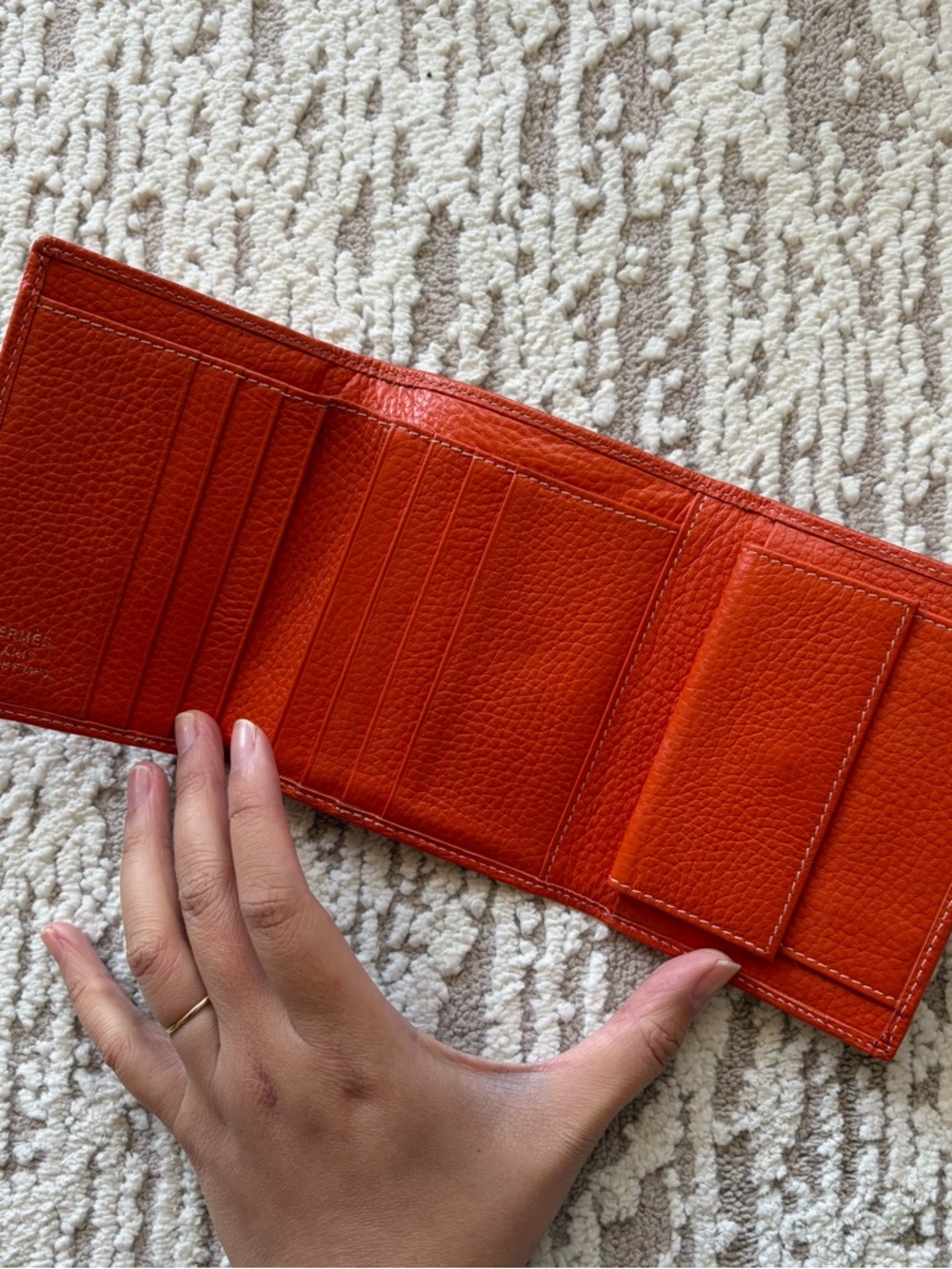 Vintage Hermes Orange Grained Leather Card Holder - Picture 4 of 8